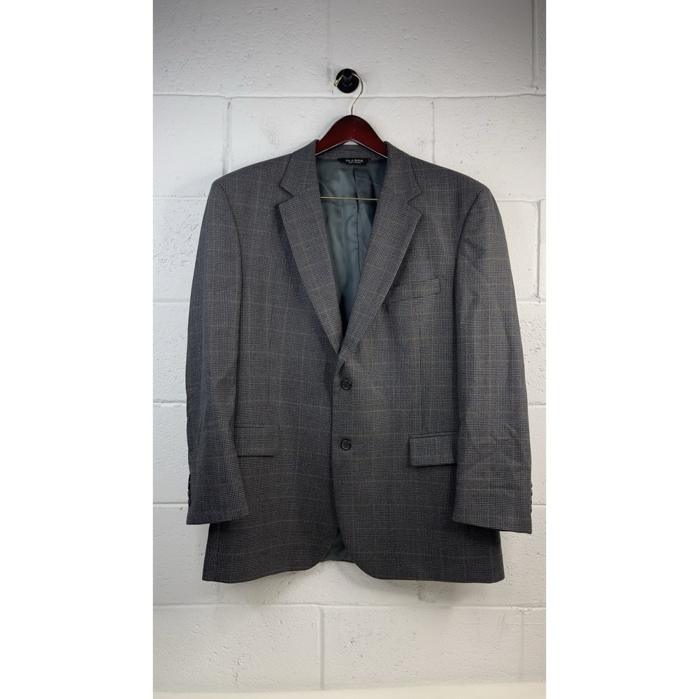 Jos. A. Bank Men's 100% Wool‎ /Cashmere Blend Plaid 2 Button Gray Sport Coat 44R